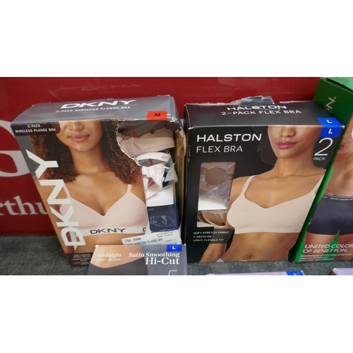 5015 - A selection of womens briefs and bras, mens Penguin trainer socks and United Colours of Benetton box... 