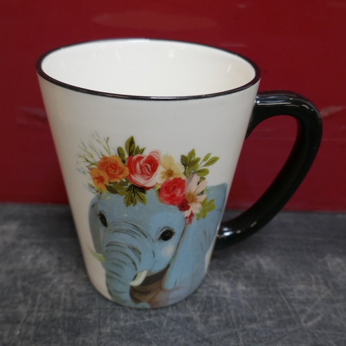 5018 - Three animal mugs, a glass and two thermal mugs  (399-29,514) *This lot is subject to VAT