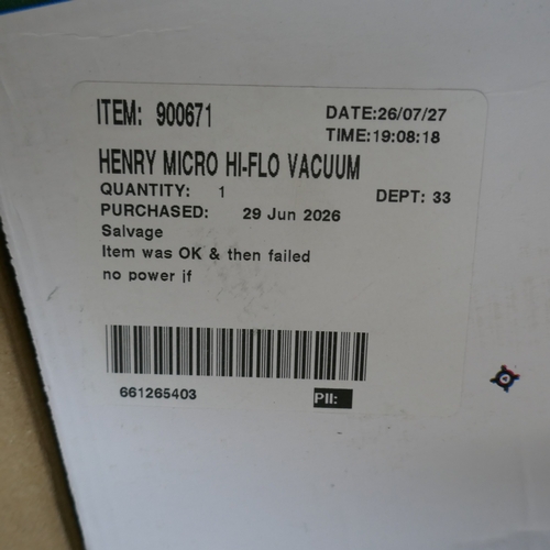 5060 - A Henry Micro hi-flo vacuum cleaner, RRP £139.99 + VAT (399-401) *This lot is subject to VAT