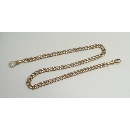 7071 - A 9ct gold Albert chain with two 9ct gold dog clips, each link and both clasps marked, 31g, 41cm