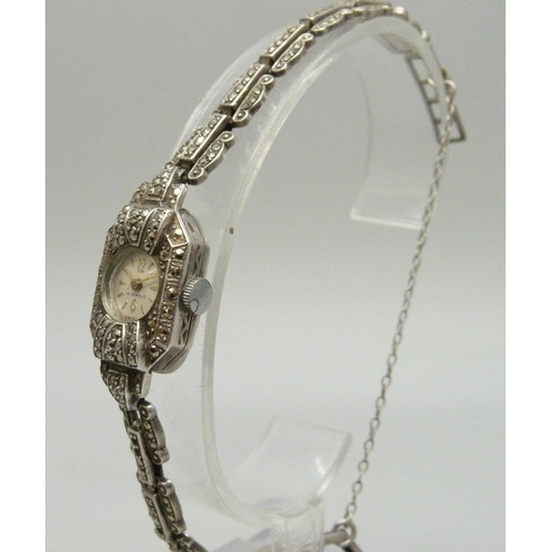 A lady's silver and marcasite cocktail wristwatch, London import ...