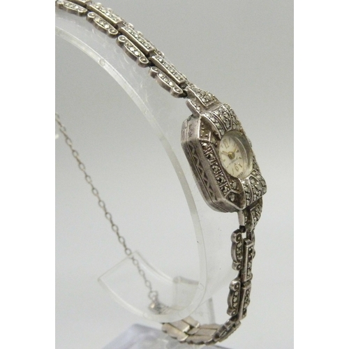 A lady's silver and marcasite cocktail wristwatch, London import ...