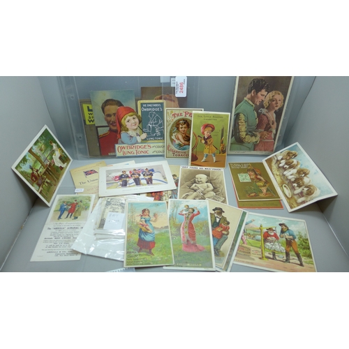 Collectors cards; Singer advertising, Clevedon Sweet Cigarettes, Pan ...