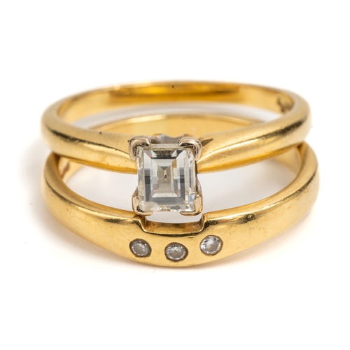 28 - An 18ct yellow gold and diamond solitaire ring, set with a millennium-cut diamond, ring size O, gros... 