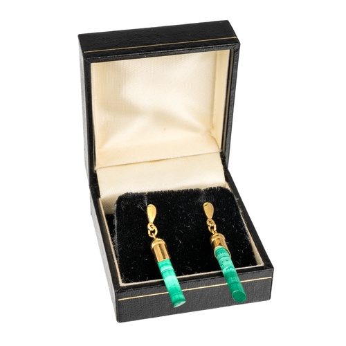 50 - A pair of 9ct yellow gold and malachite drop earrings, approx 3.8cm long, total gross weight approx ... 