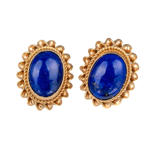 59 - A 9ct yellow gold and lapis lazuli pendant and earring set, the oval pendant approx 2.5cm, together ... 