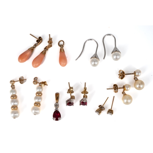 60 - A collection of 9ct gold and gem-set earrings and pendants, to include a pair of diamond and synthet... 