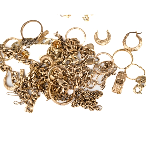 84 - A quantity of 9ct gold, to include assorted bracelets, necklaces and earrings, padlocks, charms, som... 