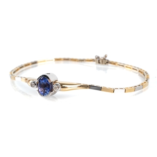 106 - A 14ct bi-colour gold tanzanite and diamond bracelet, set with an oval cut tanzanite approx 1.07cts,... 