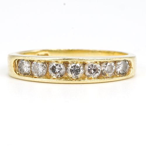 109 - An 18ct yellow gold and diamond seven stone half eternity ring, total diamond weight approx 0.35ct, ... 