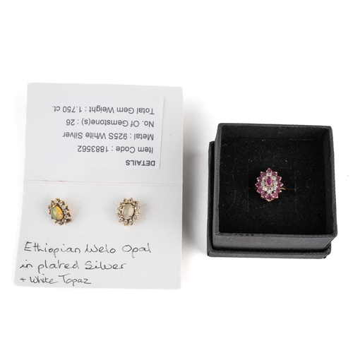 117 - A 9ct yellow gold ruby and diamond oval cluster ring, size P, total gross weight approx 2.2g; togeth... 