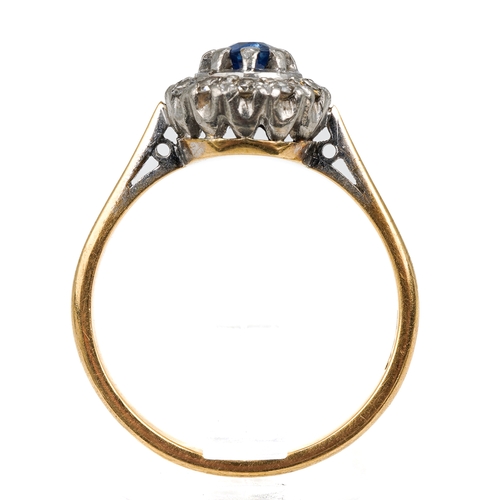 122 - An Edwadian 18ct yellow gold sapphire and diamond cluster ring, size M1/2, total gross weight approx... 