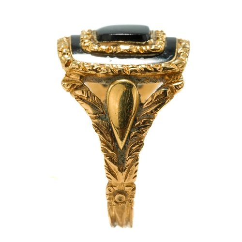 132 - A George III 18ct yellow gold and black enamel mourning ring, with black enamel with chased gold bor... 