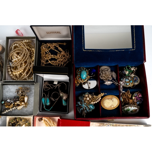 140 - A collection of costume jewellery to include; a hallmarked silver pear pendant, silver ring, silver ... 