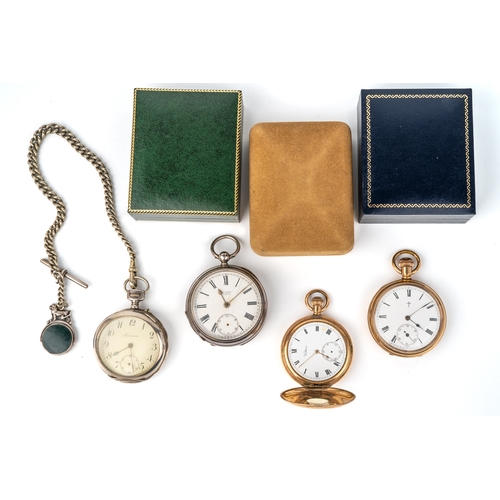 142 - A Waltham gold-plate half hunter pocket watch; a  gold-plated open faced pocket watch; and an Edward... 