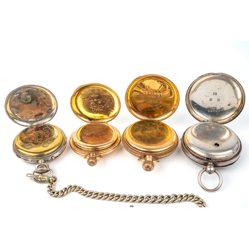 142 - A Waltham gold-plate half hunter pocket watch; a  gold-plated open faced pocket watch; and an Edward... 