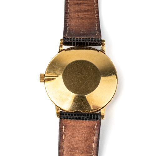 150 - A gentleman's 18ct yellow gold Omega De Ville wristwatch, circular gold dial with baton indicators, ... 