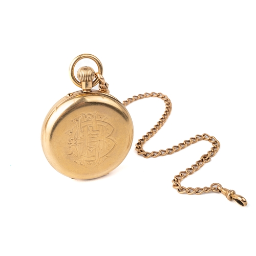 154 - A late Victorian 9ct gold half hunter pocket watch, the outer case enamelled with Roman numerals, wh... 