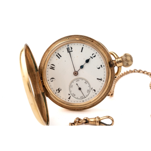 154 - A late Victorian 9ct gold half hunter pocket watch, the outer case enamelled with Roman numerals, wh... 