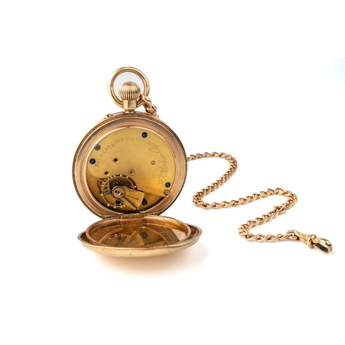 154 - A late Victorian 9ct gold half hunter pocket watch, the outer case enamelled with Roman numerals, wh... 