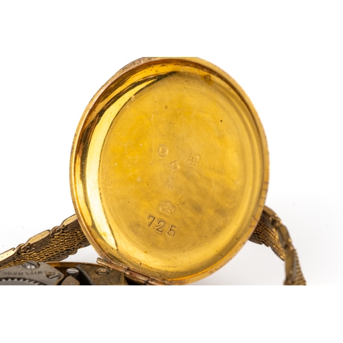 156 - A ladies 9ct yellow gold circular wristwatch, on a gold plated strap; and another, with a gold plate... 