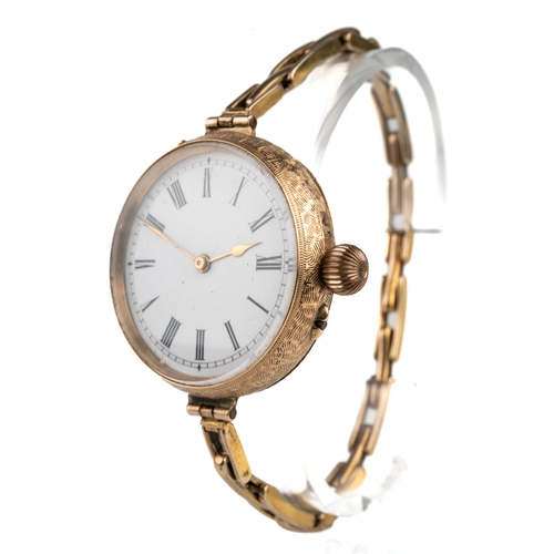 161 - A continental 14ct yellow gold ladies open-face pocket watch wristwatch, the 30mm circular white ena... 