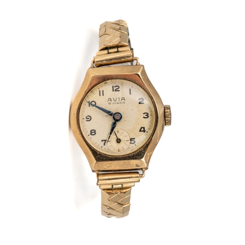 162 - A ladies Avia 9ct yellow gold wristwatch, on a gold plated expanding bracelet