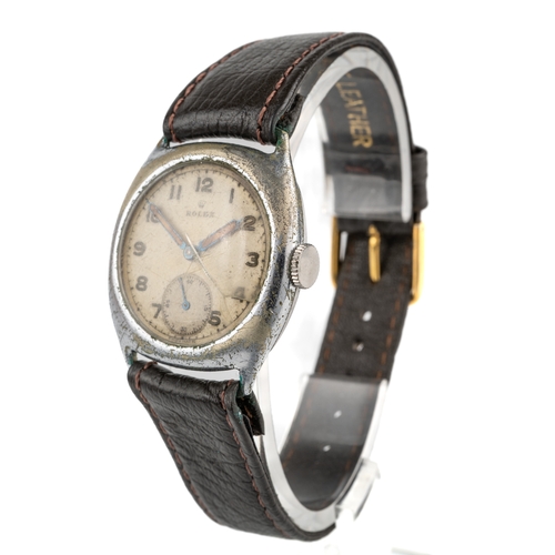 164 - A gentleman's stainless steel Rolex wristwatch, circa 1930's, circular dial with Arabic numerals, su... 