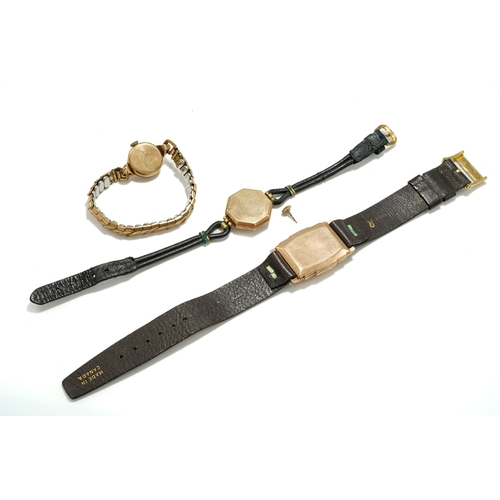 173 - A 9ct gold cased Art Deco wristwatch; a ladies Leda 9ct gold cased wristwatch; and a ladies 9ct gold... 