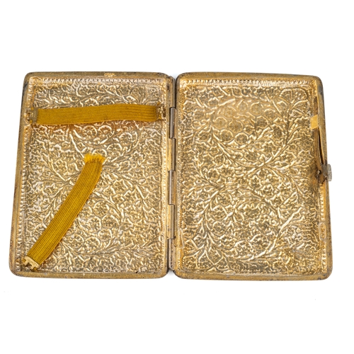 195 - A white metal cigarette case, profusely embossed with floral sprays, gilt interior, approx 9.5cm x 7... 