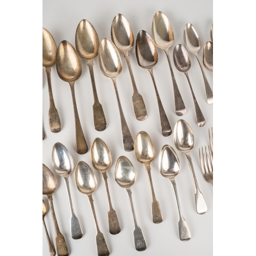 199 - A collection mainly 19th Century silver fiddle and Old English pattern flatware (table spoons, table... 