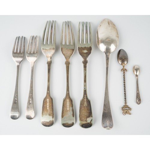 199 - A collection mainly 19th Century silver fiddle and Old English pattern flatware (table spoons, table... 