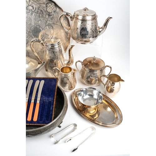 209 - A Victorian silver-plated four-piece tea and coffee set, comprising coffee pot, tea pot, milk jug an... 