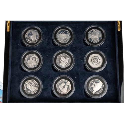 218 - A Royal Mint Diamond Wedding Anniversary Silver Proof Crown Collection coin set, 1947-2007, boxed wi... 