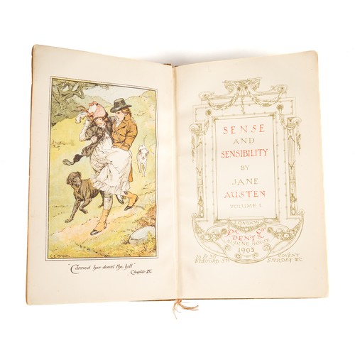 229 - A collection of leather bound novels by Jane Austen, published by F.M. Dent & Co circa 1904/1905, to... 