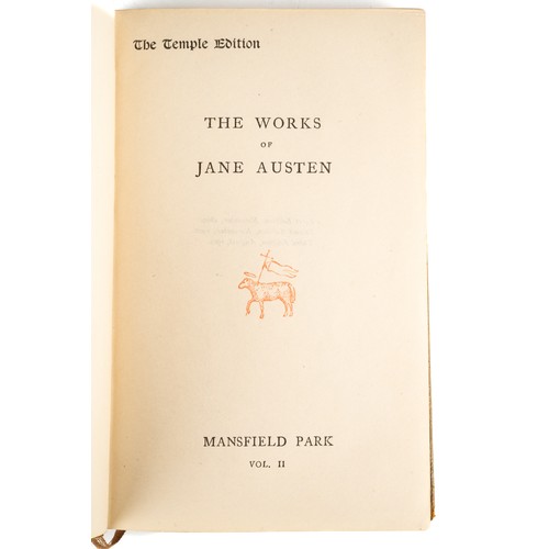 229 - A collection of leather bound novels by Jane Austen, published by F.M. Dent & Co circa 1904/1905, to... 