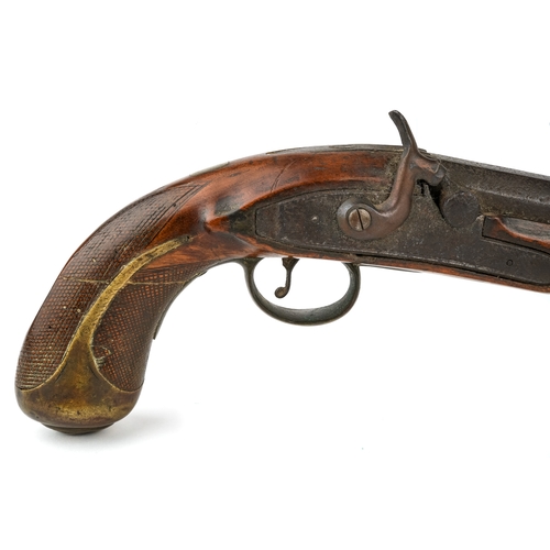 235 - A very large late 18th/early 19th century pistol, percussion cap converted from a flint lock, inscri... 