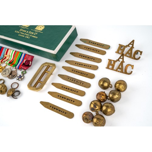 244 - WW2 miniature medal group including KBE and CMG medals together with buttons and badges.