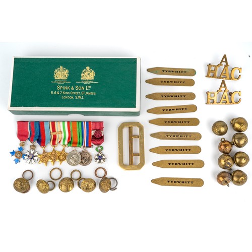 244 - WW2 miniature medal group including KBE and CMG medals together with buttons and badges.