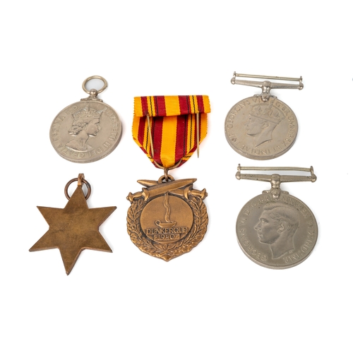 245 - A WWII group of medals, including The 1939-1945 Star, Defence Medal, British War medal; a British Du... 