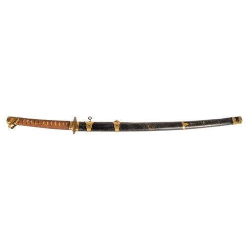 247 - A Japanese Katana WWII era sword, leather scabbard, brass mounted, overall length 99 cm