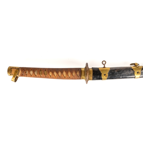 247 - A Japanese Katana WWII era sword, leather scabbard, brass mounted, overall length 99 cm