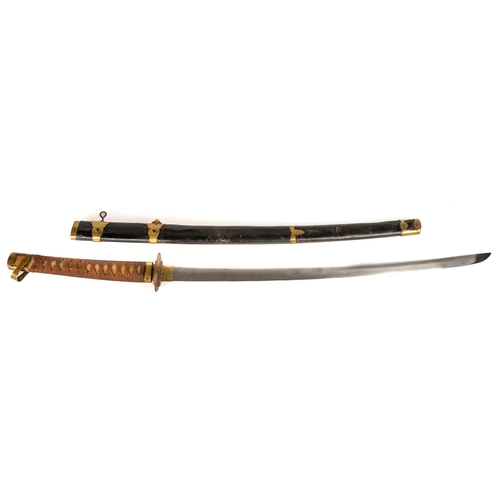 247 - A Japanese Katana WWII era sword, leather scabbard, brass mounted, overall length 99 cm