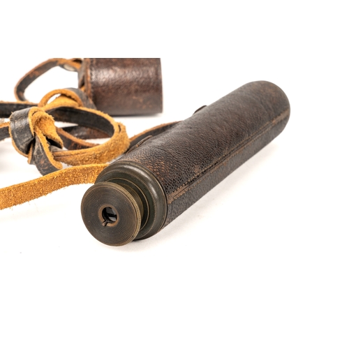 251 - A WW1 military three-draw brass telescope, in leather case, inscribed THE VOLUNTEER JH STEWARD 406 &... 