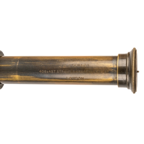 251 - A WW1 military three-draw brass telescope, in leather case, inscribed THE VOLUNTEER JH STEWARD 406 &... 