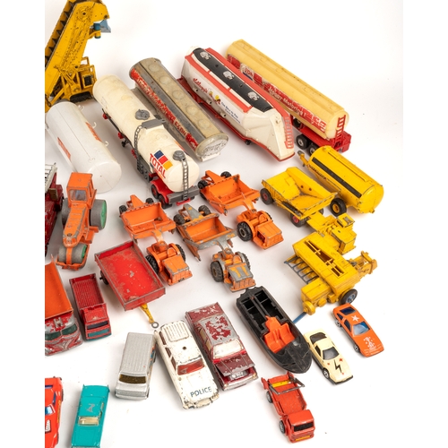 259 - A collection of play worn toys, including Lesney, Dinky, Matchbox tin plate, etc.