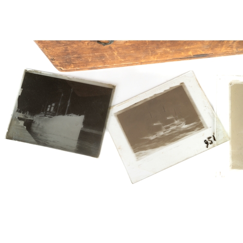 265 - A collection of 37 Victorian and later glass plate negative slide photographs of ships in wooden box