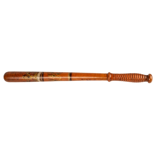 266 - Victorian ceremonial police truncheon hand painted with Queens crown and VR cypher, approx. 54 cm lo... 