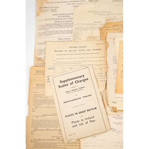 267 - A collection of antique train railway bonds and 1930s southern railway documents, quantity.