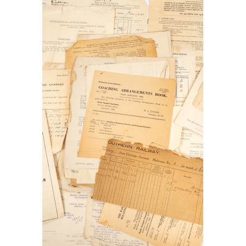 267 - A collection of antique train railway bonds and 1930s southern railway documents, quantity.